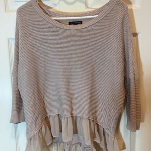 American Eagle Blush Sweater with Ruffle Hem